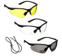 voltX 3 x 'CONSTRUCTOR' Lunettes de sécurité de lecture BIFOCALES avec Cordon doté d'un arrêtoir/Lunettes de cyclisme - Reading Safety Glasses Dioptrie +1.5 CE EN166F - TRANSPARENTES/FUMÉ/JAUNES
