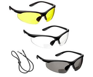 voltX 3 x 'CONSTRUCTOR' Lunettes de sécurité de lecture BIFOCALES avec Cordon doté d'un arrêtoir/Lunettes de cyclisme - Reading Safety Glasses Dioptrie +1.0 CE EN166F - TRANSPARENTES/FUMÉ/JAUNES