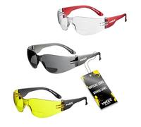 voltX 3 x 'GRAFTER’ Lunettes de lecture légères de sécurité Bifocales, Certifiées CE EN166F / Lunettes de cyclisme (COULEURS MÉLANGÉES: 1x Transparentes / 1x Fumé / 1x Jaunes - Dioptrie +3.0) Bifocals