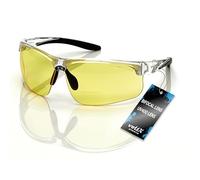 voltX 'CONSTRUCTOR ULTIMATE' Lunettes de sécurité pour porteurs de Lunettes de Lecture bifocale certifiées CE EN166FT - UV400 (Dioptrie +1.5, Monture Transparente, Verres Jaunes)