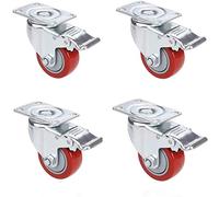 Voluker 75 mm Set de 4 Roulette Pivotante avec Frein 75 mm, Roulettes en pvc supporte max 400kg, Roues industrielles, Rouge