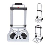Voluker Diable Pliable Charge 100kg, Chariots de manutention 2 Roues avec Poignée Télescopique en Aluminium, Argent