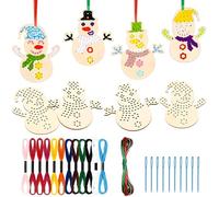 volumoon 10 PCS Kits de Point de Croix en Bois de Noël Ornements d'Arbre de Noël au Point de Croix Décorations Décors de Noël à Suspendre Artisanat de Noël pour Débutants (Bonhomme de neige)
