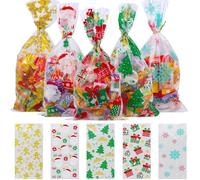 Volumoon 100 Pcs Sachets Biscuits et Bonbons Noël, Sacs de Cellophane Transparents, Motifs Flocon de Neige et Sapin (Noël 2)