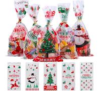 Volumoon 100 Pcs Sachets Biscuits NoëL,Sacs de Cellophane Noël, Sachets Transparents pour Biscuits Sachet Bonbon Plastique, Sacs à Bonbons Flocon de Neige Sapin de Noël (Noël 1)