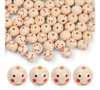 Volumoon 100 Pièces Perles Bois Visage, Perles en Bois Rondes 20mm, Perle en Bois Naturel pour Macramé, Boules en Bois avec Trou pour Décoration de Bricolage Fabrication de Bijoux Colliers Bracelets