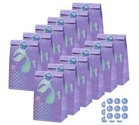 volumoon 12 Pcs Sac en Papier Kraft, Sac papier cadeau avec 18 Autocollants,sac anniversaire enfant, Sacs en Papier Sirène,Sac petit cadeau pour anniversaire enfant Fêtes, Fête de mariage, Noël.