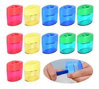 Volumoon 12 Pièces Taille Crayons Manuels Enfant, Taille Crayon Double Trou avec Récipient, 2 Trou Manuel Taille Crayon Coloré, pour Enfants, Étudiants, Écoles, Voyages, Fournitures de Bureau