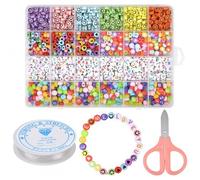 Volumoon 1200pz Perle pour Bracelet, Ronde Perles, A-Z perle alphabet, Coeur Beads, Smiley Perles, Couleur Perles Lettre pour Enfants, avec 8mm cordon élastique et ciseaux, pour DIY Collier Bijoux