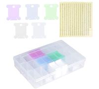 Volumoon 150 Pièces Bobines de Fil à Broder en Plastique, avec Boîte de Rangementavec 24 Grilles et Autocollants Numérotés, Organisateurs de Fils à Broder pour r Bricolage et Accessoires de Rangement