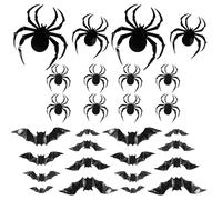 Volumoon 16 Pièces 3D Chauve Souris Halloween et 12 Pièces Araignée Autocollants, PVC, Decoration Murale Halloween pour Fête, Chauve Souris Autocollants, Araignée Décoration Halloween