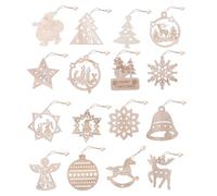 Volumoon 16 Pièces Décoration de Noël en Bois, Pendentif Sapin, Flocons Neige, Cloche, Cerf Avec Cordons et Perles à Peindre pour DIY, Fête