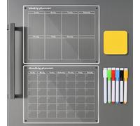 Volumoon 2 Pack Calendrier Magnétique Frigo (Planificateur Mensuel + Planificateur Semaine) Tableau Transparent Effaçable à Sec en Acrylique, Tableau Magnetique Frigo Calendrier Mémo (40 x 30cm)