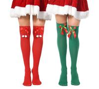 Volumoon 2 Paires Chaussettes de Noël Hautes pour Femmes, Montantes Bas d'Hiver, Longues, Accessoires de Costume