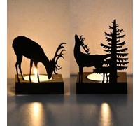 Volumoon 2 pcs Bougeoirs de Noël en Forme de Renne, Mini Bougeoir Noir en Métal pour Bougie 4 cm, Bougeoir en Fer de Table, Centre de Table de Noël, Décoration de Maison d'art pour la Maison (A)