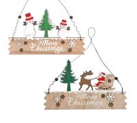 Volumoon 2 Pièces Décoration de Porte de Noël en Bois, Décor de Mur de Noël, Noël Décoration Suspendue, Signe de Joyeux Joyeux Noël Père Noël Bonhomme de Neige, pour Mur, Porte, Sapin de Noël (B)