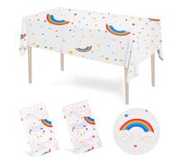 volumoon 2 Pièces Nappe de Fête Arc-en-Ciel, Nappe de Table Jetable, Nappe Imperméable Plastique, Rectangulaire Couvertures de Table pour Enfants Fête d'anniversaire, Carnaval, Picnic, 130 x 220cm