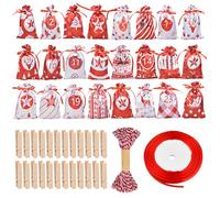 Volumoon 24 Calendrier de l'Avent Sac, Sac pour Calendrier de l'Avent, Sac Calendrier de L'avent à Remplir, Sacs Calendrier Surprise Pour Noël, avec Pinces en Bois et Cordelette, Decoration Noel (A)