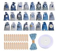 Volumoon 24 Calendrier de l'Avent Sac, Sac pour Calendrier de l'Avent, Sac Calendrier de L'avent à Remplir, Sacs Calendrier Surprise Pour Noël, avec Pinces en Bois et Cordelette, Decoration Noel (B)
