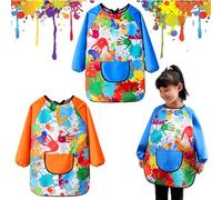 volumoon 2PCS Graffiti Tablier de Peinture pour Enfant 7-12 ans Garçons Filles, Tablier Peinture avec Poches et Manches Longues, Imperméable Blouse Peinture Enfant pour L'école Activités Peinture