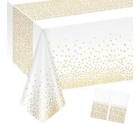 Volumoon 2PCS Nappes à Pois en Or, 137x274cm Dorée Nappe en Plastique, Nappe de Table de Fête pour Table Rectangulaire, Couvre-Tables pour Anniversaire Pique-Nique, Imperméable Couverture de Table