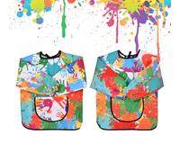 volumoon 2PCS Tablier Peinture Enfant, Tablier Manches Longues, Tablier Manches Longues Réutilisable avec Poche pour L'école Activités Peinture Cuisine Coloriage nourrissage- Age 2-7 Ans