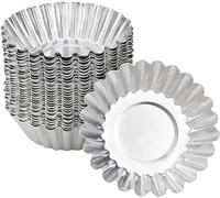 volumoon 30 Pièces Moules à Tartelettes aux œufs Aluminium, Moules à Tarte Réutilisables, Pour à Muffin Cupcakes Pudding, Antiadhésifs,Moule à Quiche de Cuisson,Argent,7cm
