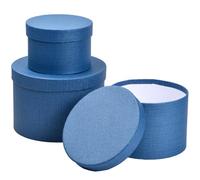 Volumoon 3pcs Boîte Cadeaux, Boîte Cadeau Ronde avec Couvercle, Boîte Cadeau Carton, Boîte à Cadeau Vide, Boîte à Fleurs,Boîte à Cadeaux Surprise pour Mariages Saint-Valentin Anniversaire (Bleu)