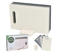 Volumoon 4 Pièces Planches à Découper Set, Planche à Découper en Plastique, Trou de Suspension Antidérapant, Planche Cuisine avec Support de Rangement, Planche à découper portable pour Viande Légumes