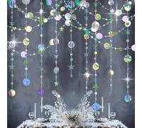 volumoon 4PCS Papier Guirlande Paillettes, Suspendues Iridescent Ronde Stars Garlands, Décoration d'anniversaire, Guirlande à Pois et Étoiles, Papier à Paillettes pour Vacances, Fête