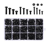 Volumoon 500Pcs Coffrets Boulons et écrous, M3/M4/M5 Vis à Tête Hexagonale,Vis à Six Pans Creux,Vis Mécanique à Tête Plate, Vis Bouton Acier au Carbone Avec Boîte En Plastique,Noir