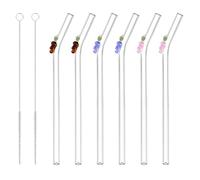 Volumoon 6 Pailles en Verre Réutilisables et Courbées avec Décoration Raisin, Brosses de Nettoyage pour Cocktails, Smoothies, Jus et Boissons Chaudes