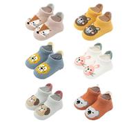 volumoon 6 Paires Chaussettes Antiderapante, Chaussettes Bébé en Coton, Motif Animaux Enfant Chaussettes, Respirantes Socquettes Courtes pour Fille Garçon (FR/ES, Âge, 1 an, 3 ans)