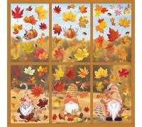 Volumoon 6 Pcs Thanksgiving Décoration Verre Autocollant, Automne Décoration Autocollant, Gnome, Citrouille, Feuilles D'Érable Verre Fenetre Autocollant, Fenêtre Sticker, pour Jardin Mariage Party