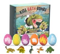 Volumoon 6PCS Bombes de Bain Naturelles pour enfants avec Surprise à l'intérieur Dinosaure, Coffret Cadeau Boules de Bain, Moussant Boules de Bain avec Dinosaures, Noël Cadeaux pour Filles Garçons