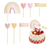 Volumoon 8PCS Décoration de Gâteau d'Anniversaire Arc-En-Ciel, Happy Birthday Déco pour Fête de Fille