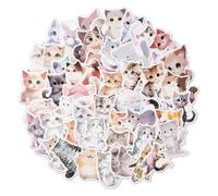 Volumoon Autocollants Kawaii Mignons, Lot de 50 Autocollants Chat Mignon, Motif Chat Aquarelle, Stickers en Vinyle Imperméable, pour Skateboard, Scrapbooking, Gourde, Téléphone Portable
