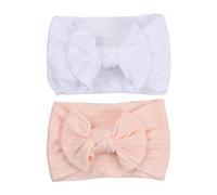 Volumoon Bandeaux pour Bébés Filles, 2 Pièces Arc Élastiques Bébé Bandeaux, Doux Mignon Bébé Bandeaux Cheveux en Nylon, pour Nouveau-Nés, Nourrissons, Tout-Petits, Enfants, Blanc, Rose