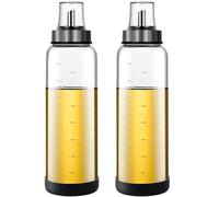 volumoon Bouteille Huile, 2 Pièces 500 ML Bouteille de Huile Olive en Verre avec Echelle Claire, Bouteille en Verre de Grande Capacité, Récipient de Huile Transparent pour Cuisson, BBQ, Cuisine