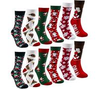 volumoon Chaussette de Noel, 6 Paires Chssettes de Noël en Coton, Douces et Confortables, Couleurs de Noël, Chaussettes Chaudes Hiver, Chaussettes à Motifs de Noël, pour Hommes et Femmes