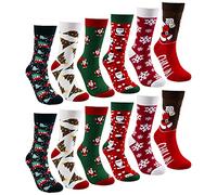 volumoon Chaussette de Noël Homme Femme, 6 Paires Noel Chaussettes, Motif Fantaisie de Noël Chausettes, d'hiver Chaudes Chaussettes, Drôle Cadeau Noël Chaussettes