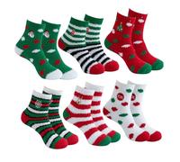 volumoon Chaussettes de Noël, 6 Paires Bande Dessinée Animal Père Noël Chaussettes, Hiver Chaussettes Mignonnes pour Unisexes, Chaudes Chaussettes de Corail Doux pour Filles, Garçon, Hommes et Femmes