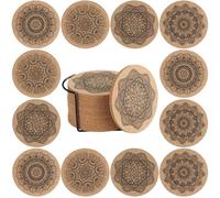 volumoon Dessous de Verre en Liège, 12 Pièces sous-Verres Ronds en Liège avec Support en Métal, Réutilisable Tapis de Tasse pour Boissons, Dessous de Verre Antidérapants pour Bureau, Bar, Restaurant