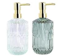 Volumoon Distributeur Savon Liquide, Lot de 2 Distributeur Savon en Verre, avec Pompe à Main, Flacon Pompe Vide Rechargeable, pour Salle de Bain, Lotion Gel Douche, Liquide, Shampoing