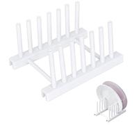 volumoon Égouttoir à vaisselle, 6 emplacements, en plastique, support pour ustensiles de cuisine, organiseur pour assiettes, couvercles de casseroles, livres (blanc)