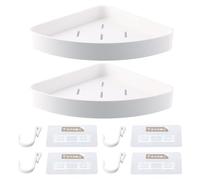 volumoon Etagere Angle Salle de Bain, Lot de 2 Etagere Salle de Bain avec 4 Crochets, Etagère de Douche d'angle sans Perçage, Support Autocollant pour Shampooing, Gel Douche, etc., (Blanc)