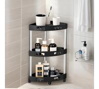 volumoon Étagère de Douche à 3 Niveaux pour Salle de Bain, Etagere Angle Salle de Bain, Etagere Douche sans Percage, Meuble d'angle Salle de Bain, pour Shampooings, Gels Douche (Noir, 34 x 24 x 64cm)