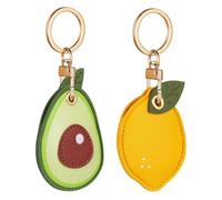 Volumoon Étui à Clés en Cuir PU, 2 Pièces Portable Imperméable, Porte-Clés de Voiture Réutilisable Pendentif pour Enfants, Femmes, Hommes (Jaune, Vert)