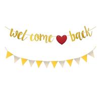 volumoon Guirlande Welcome Back, Welcome Bannière Arrière, Drapeau Triangle Decorative, Bannière Doré, Banderole Decorative de Welcome Back pour Fête de Famille, Scolaire en Classe