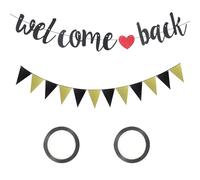 volumoon Guirlande Welcome Back, Welcome Bannière Arrière, Drapeau Triangle Decorative, Bannière Doré, Banderole Decorative de Welcome Back pour Fête de Famille, Scolaire en Classe (Noir)